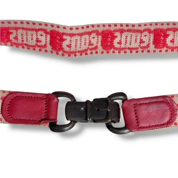 VINTAGE Red & Tan Elastic Belt “Jeans” with Metal Buckle